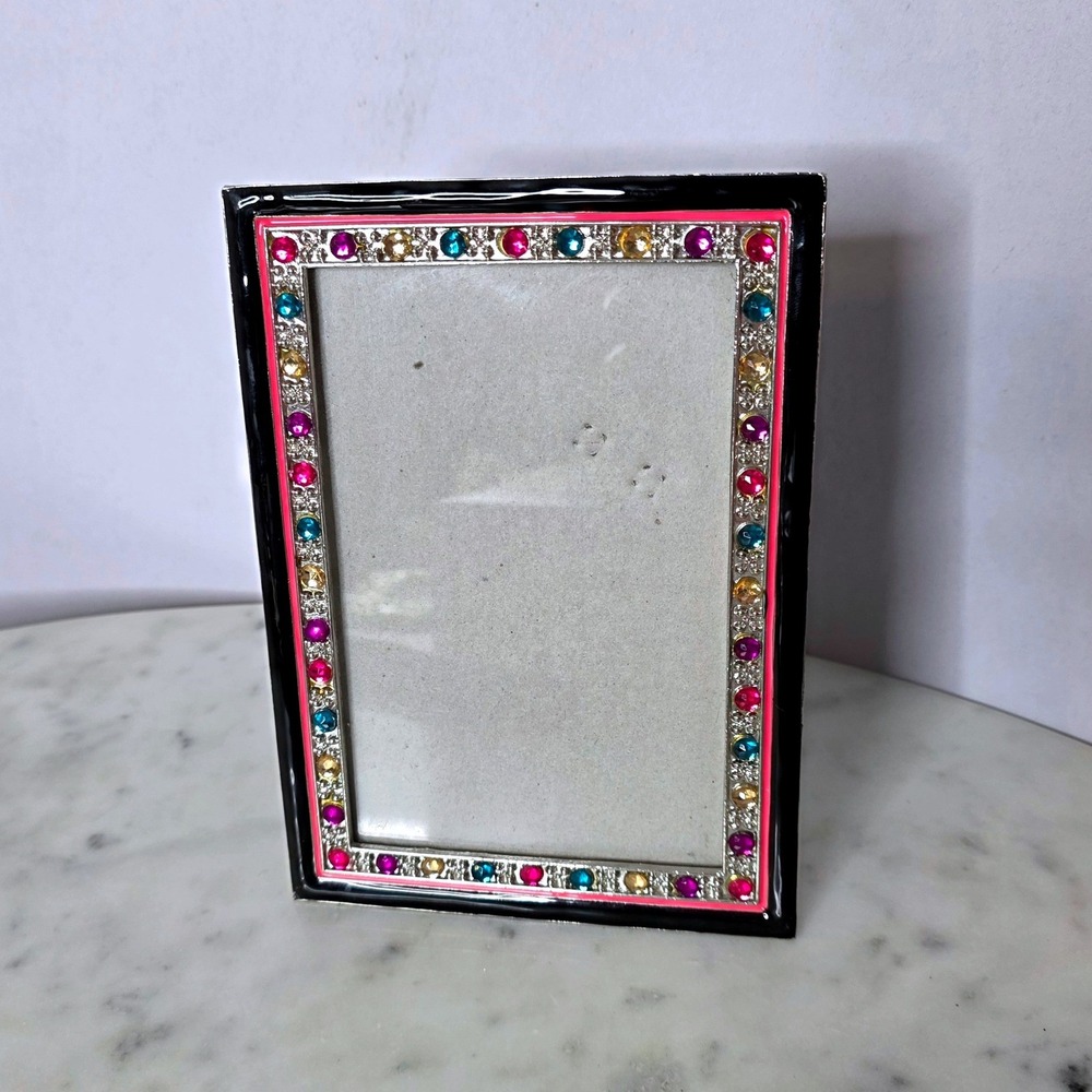Enamel Crystal Rhinestone Tabletop Picture Frame Black Pnk Blue Slvr 4x6 Easel
